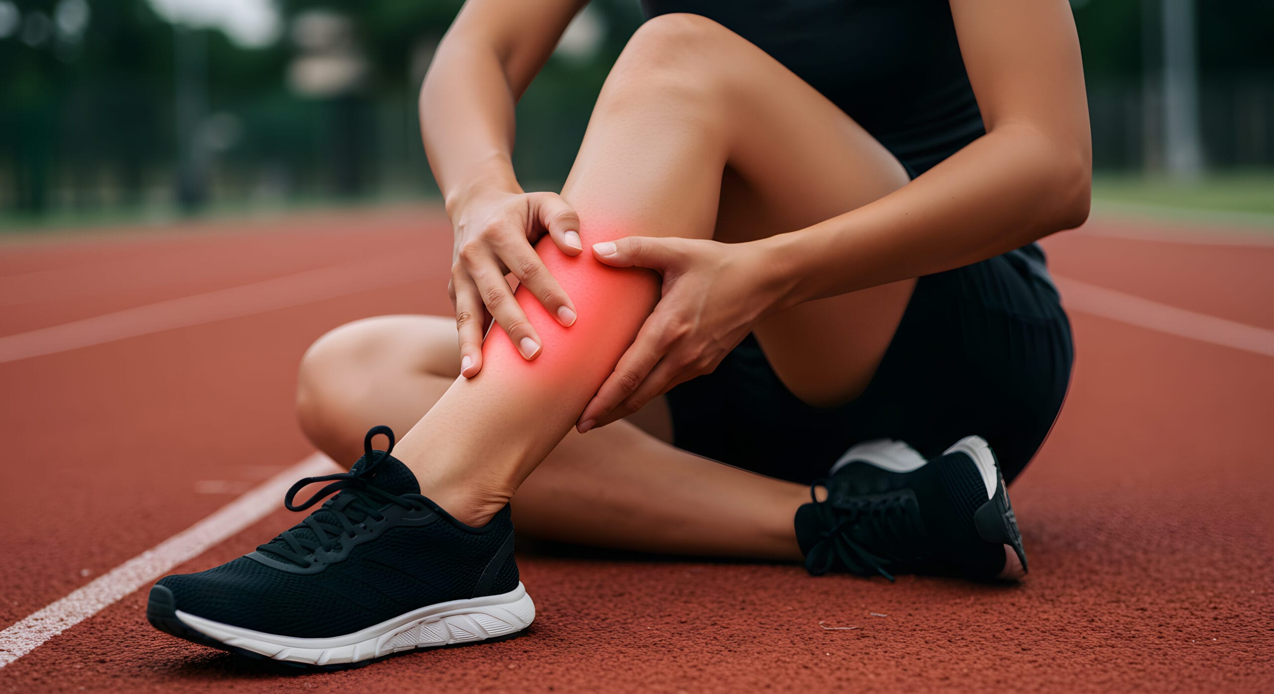 Athlete with Shin Splint Pain on Running Track