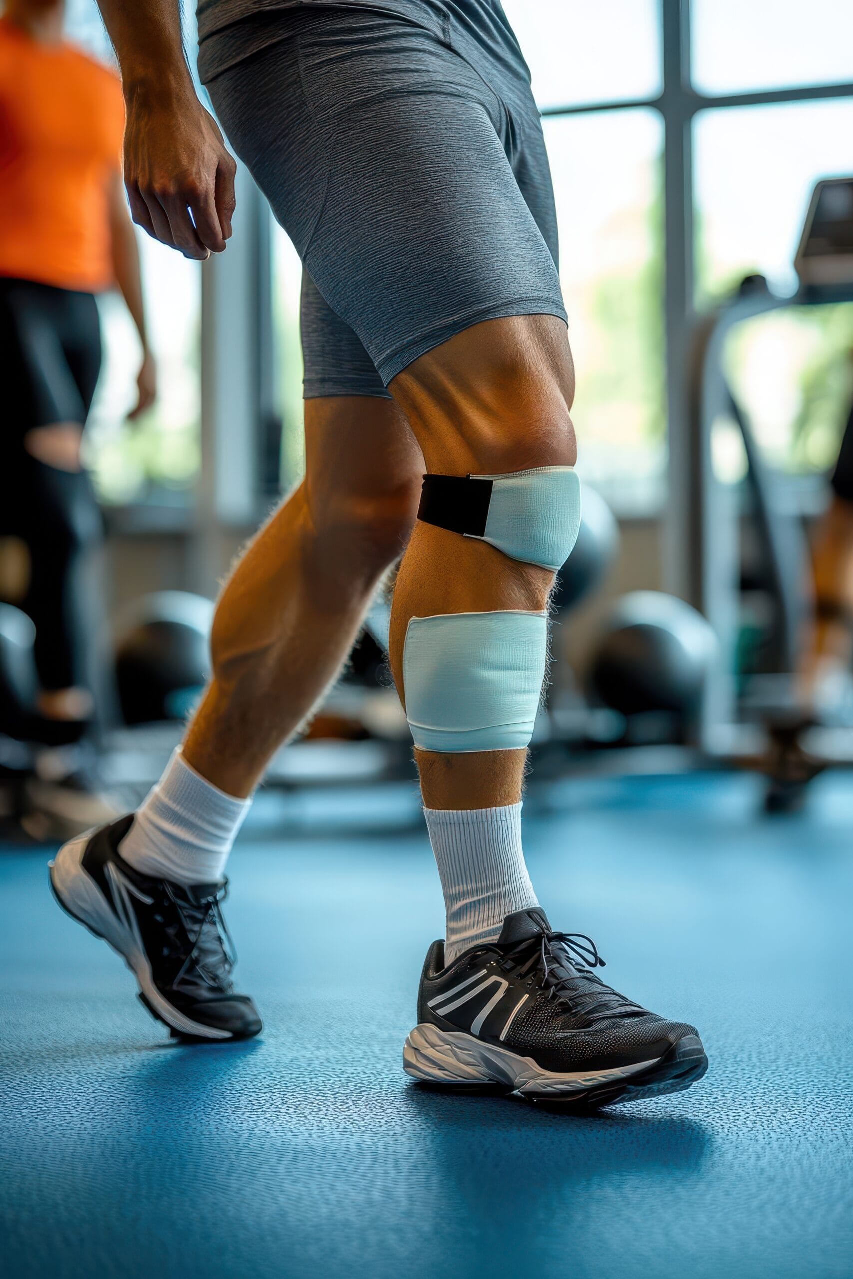 Athlete in rehabilitation after knee surgery, physical therapy, injury recovery